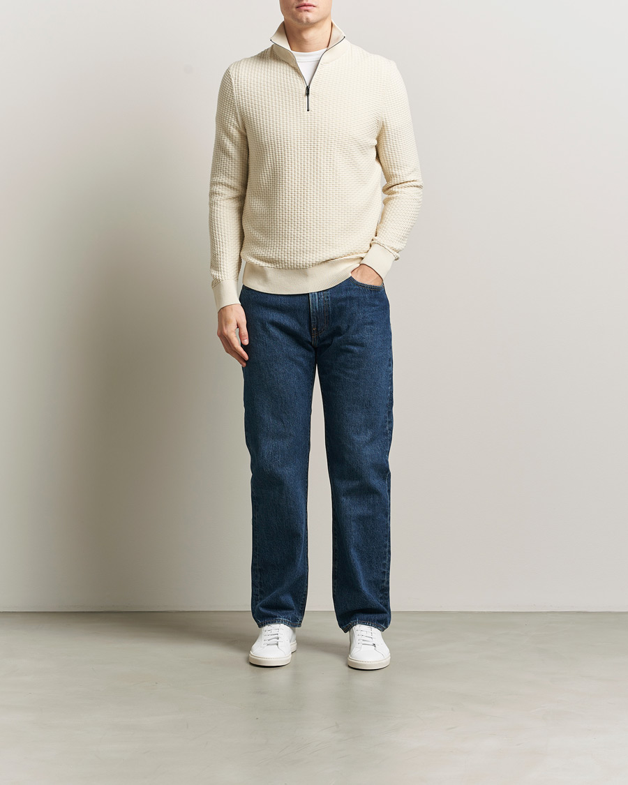 Heren | Truien | BOSS BLACK | Ulicio Structured Knitted Half Zip Open White