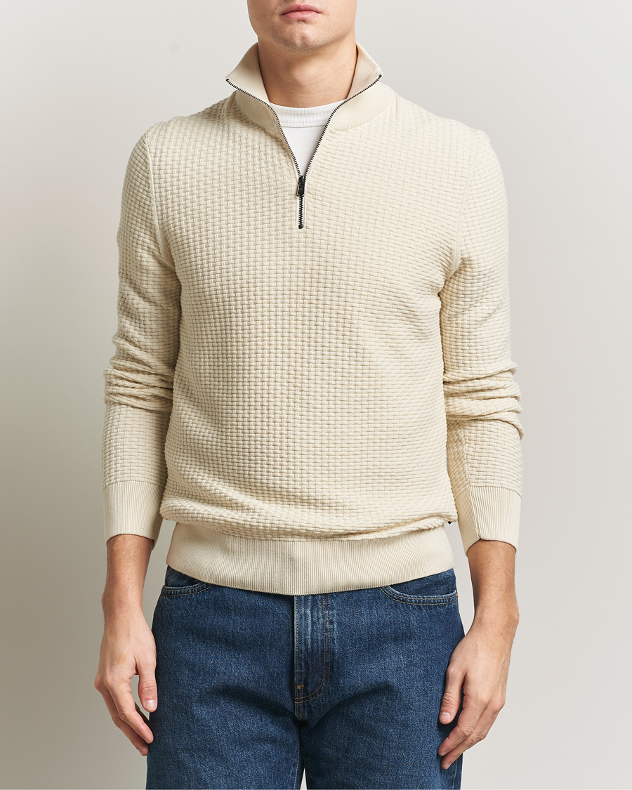 Heren | Truien | BOSS BLACK | Ulicio Structured Knitted Half Zip Open White