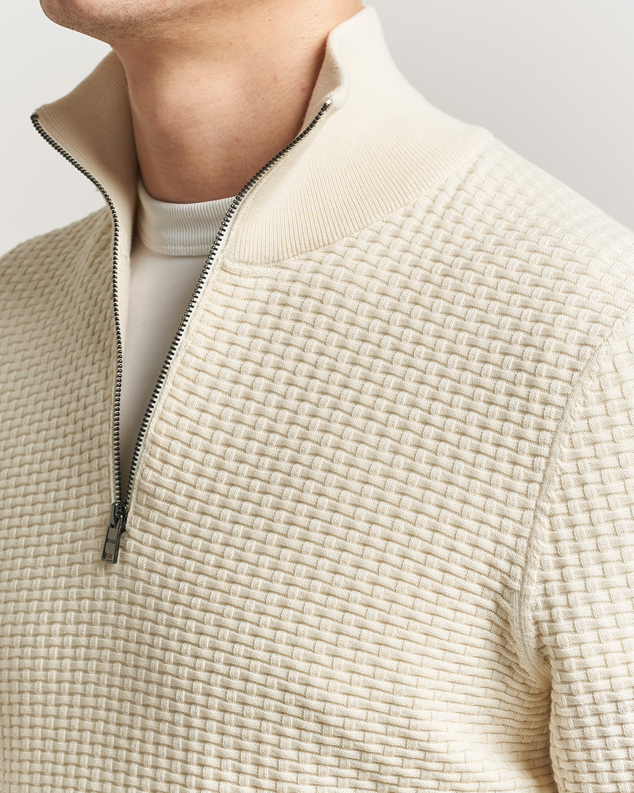 Heren | Truien | BOSS BLACK | Ulicio Structured Knitted Half Zip Open White