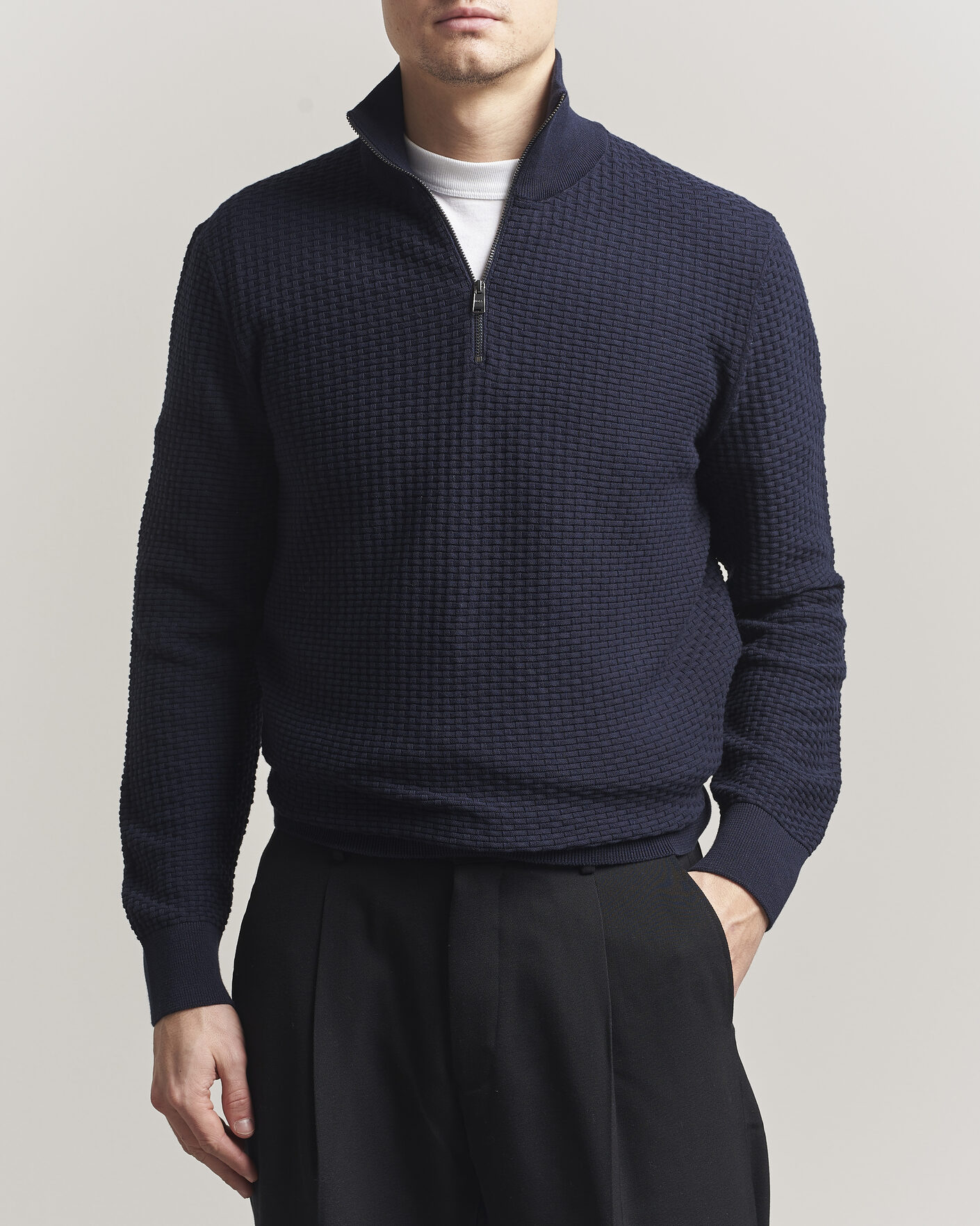 Heren | Truien | BOSS BLACK | Ulicio Structured Knitted Half Zip Dark Blue