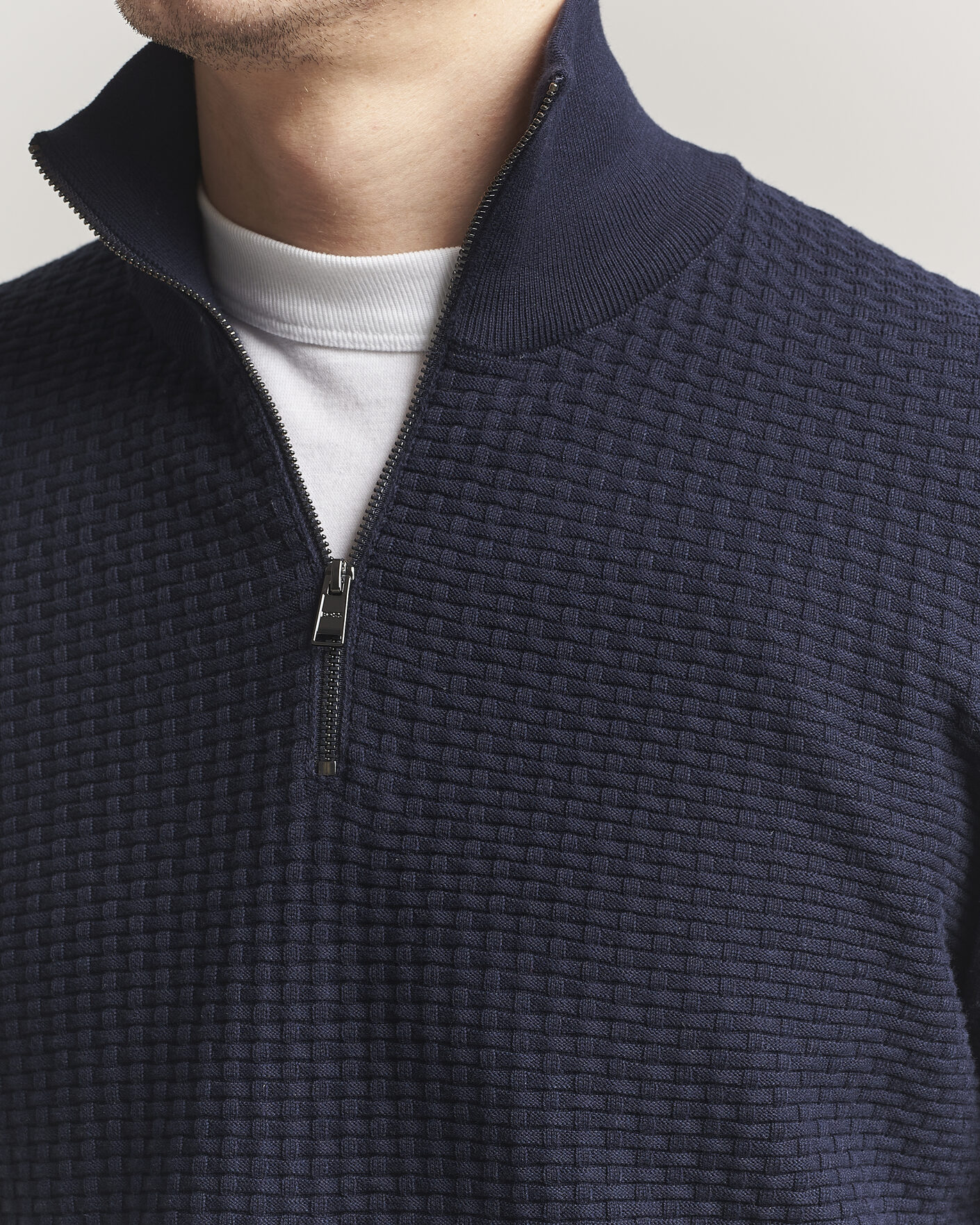 Heren | Truien | BOSS BLACK | Ulicio Structured Knitted Half Zip Dark Blue