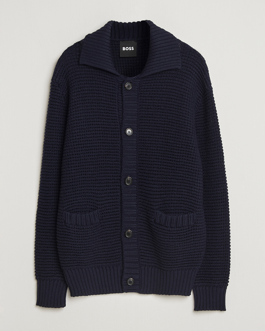 Heren | Truien | BOSS BLACK | Ulivi Heavy Knitted Cardigan Dark Blue