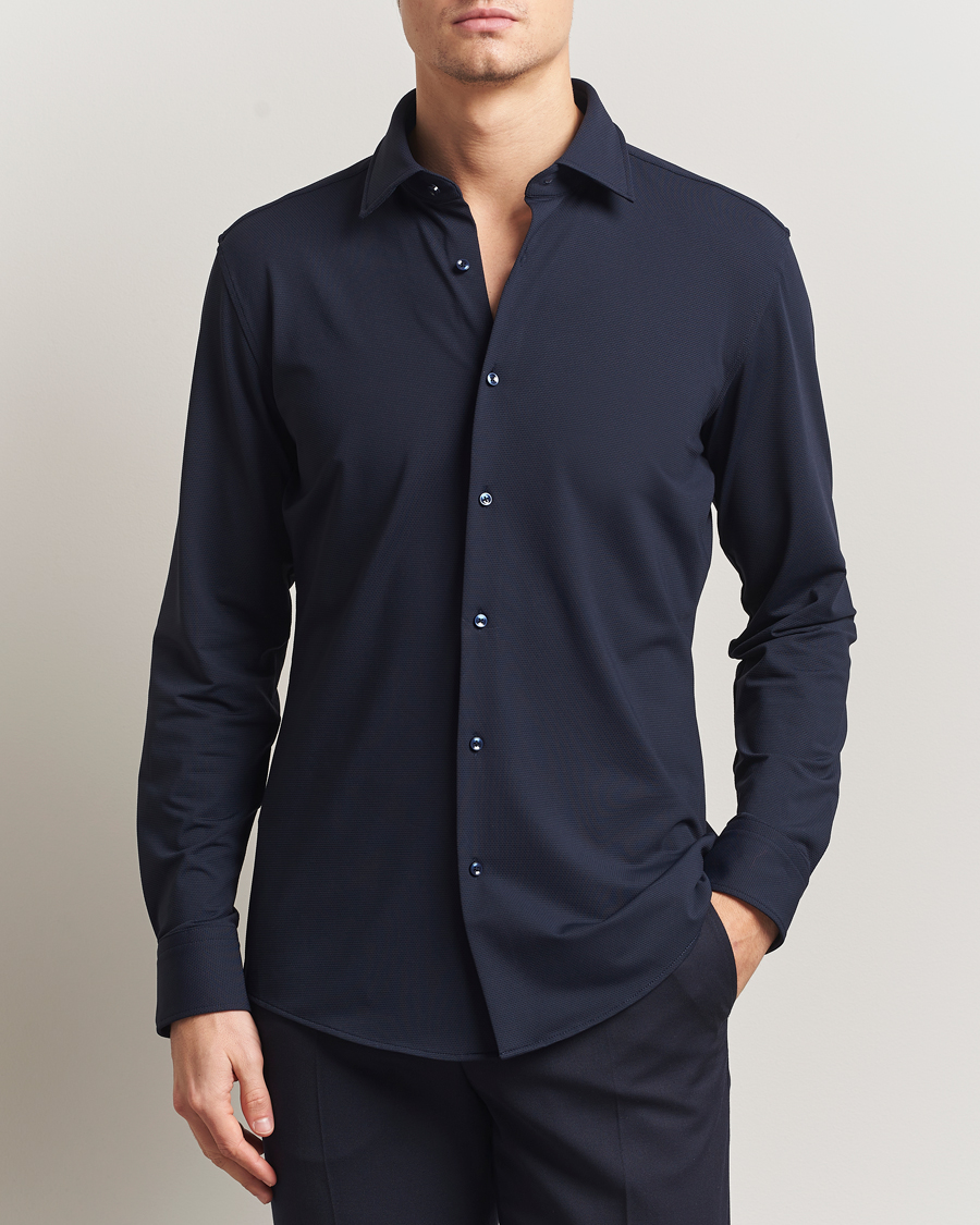 Heren | Overhemden | BOSS BLACK | Hank Structured Jersey Shirt Dark Blue