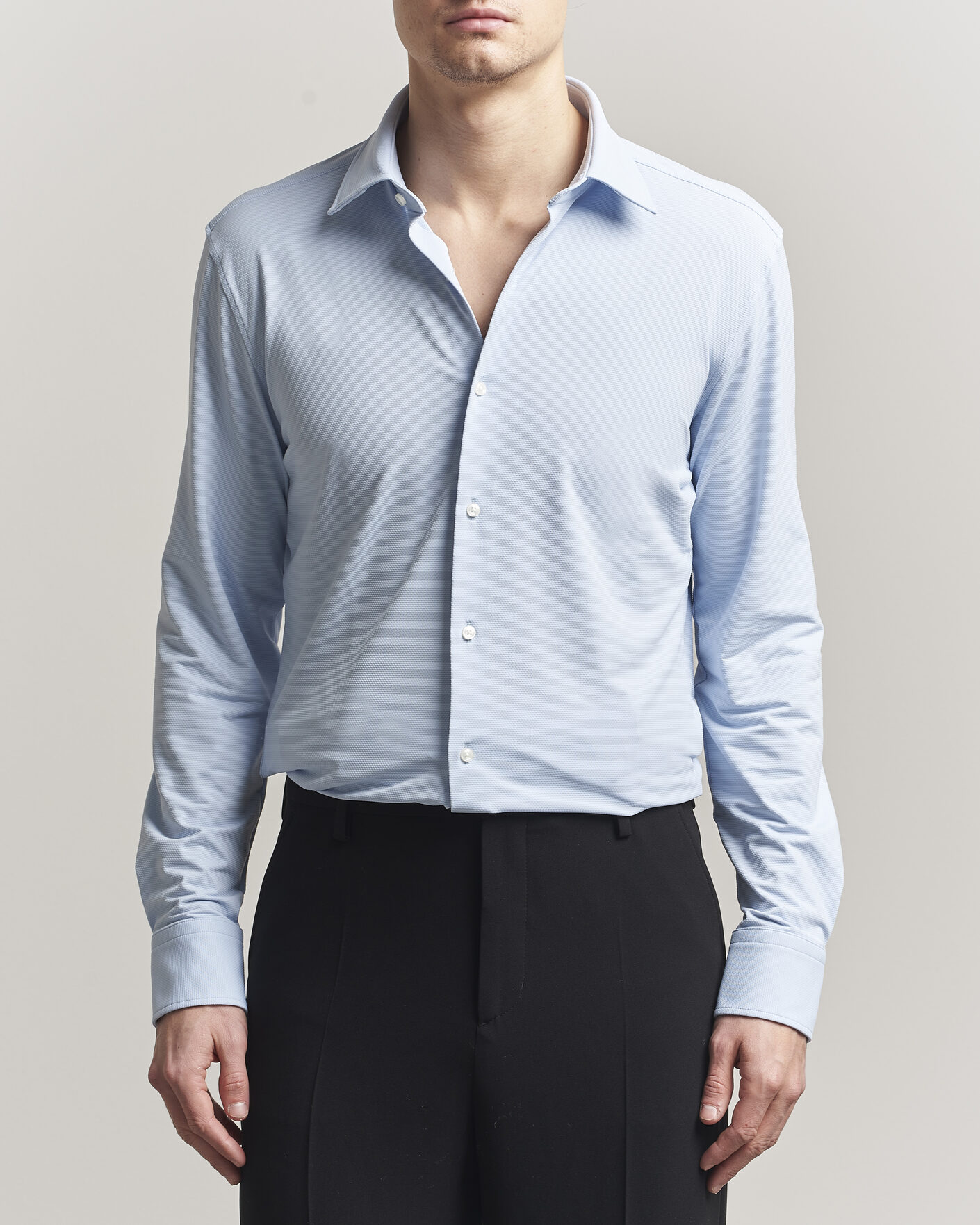Heren | Overhemden | BOSS BLACK | Hank Structured Jersey Shirt Light Blue