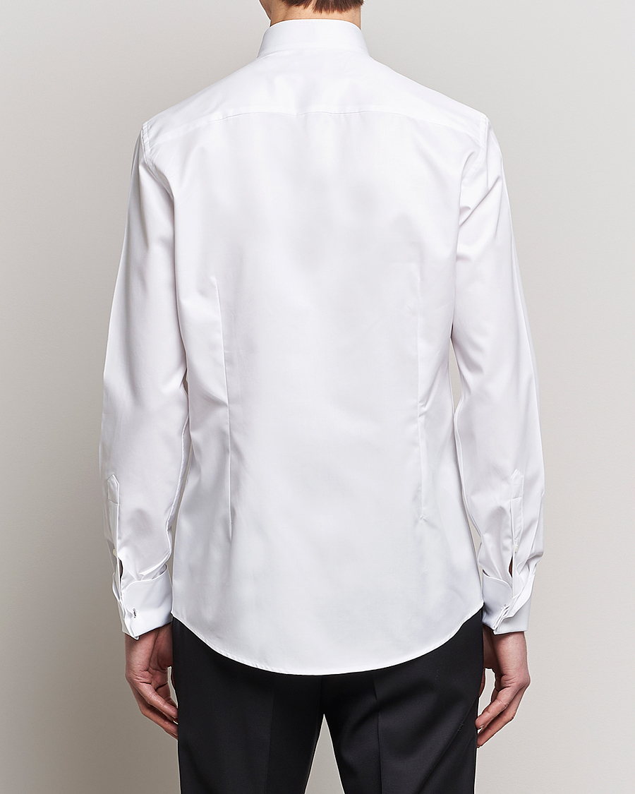 Heren | Overhemden | Stenströms | Slimline Stand Up Collar Plissè Shirt White