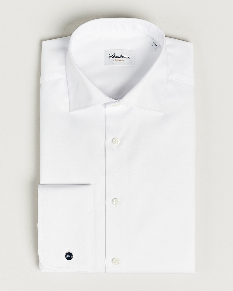 Heren | Overhemden | Stenströms | Superslim Double Cuff Cotton Shirt White