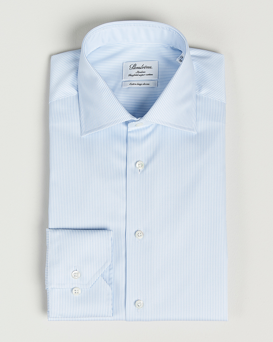 Heren | Overhemden | Stenströms | Slimline X-Long Sleeve Shirt White/Blue