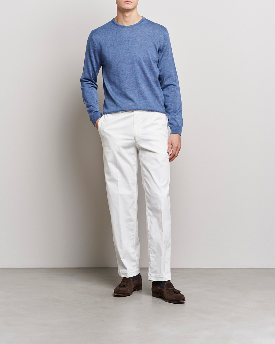 Heren | Truien | Stenströms | Merino Patch Crew Neck Blue/Blue