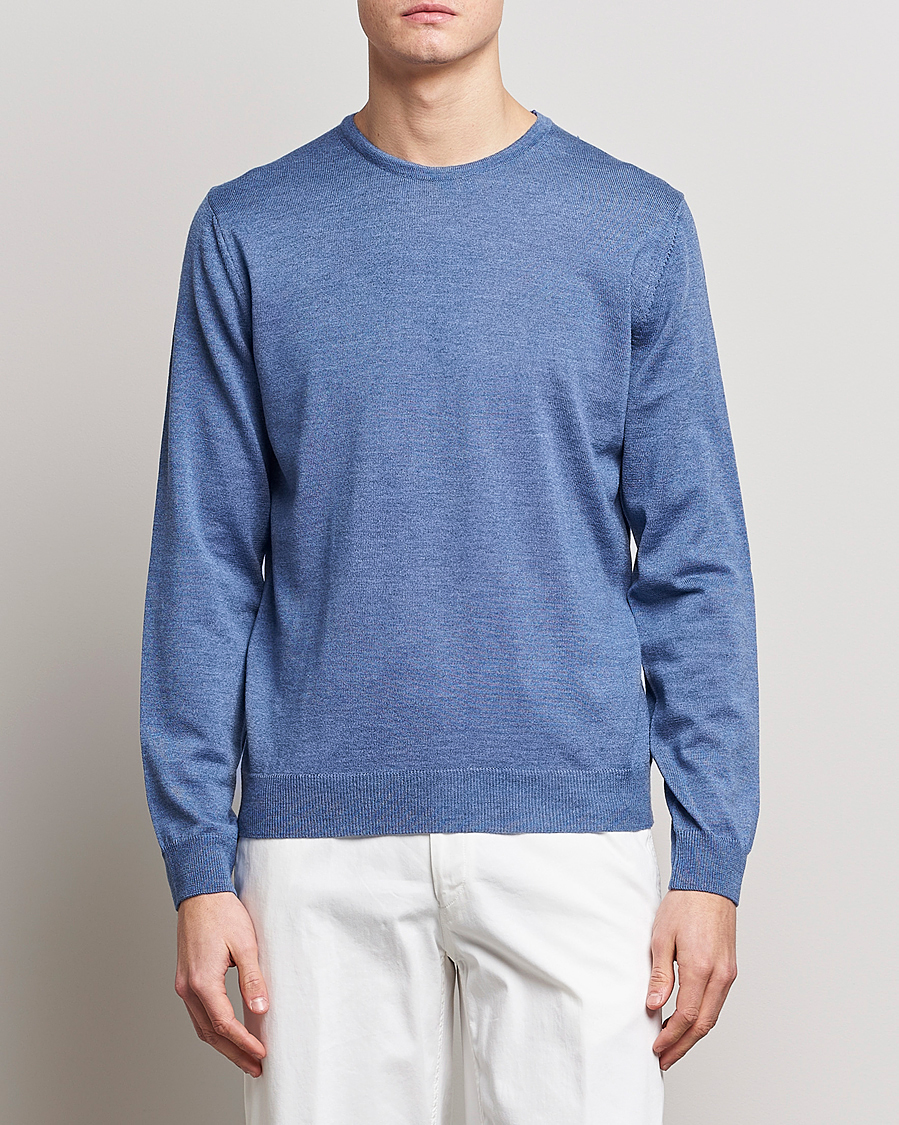 Heren | Truien | Stenströms | Merino Patch Crew Neck Blue/Blue