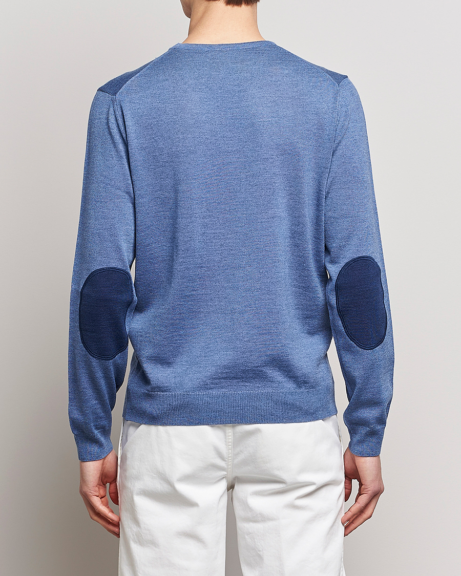 Heren | Truien | Stenströms | Merino Patch Crew Neck Blue/Blue