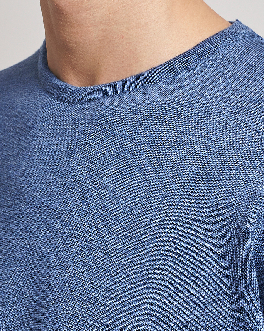 Heren | Truien | Stenströms | Merino Patch Crew Neck Blue/Blue