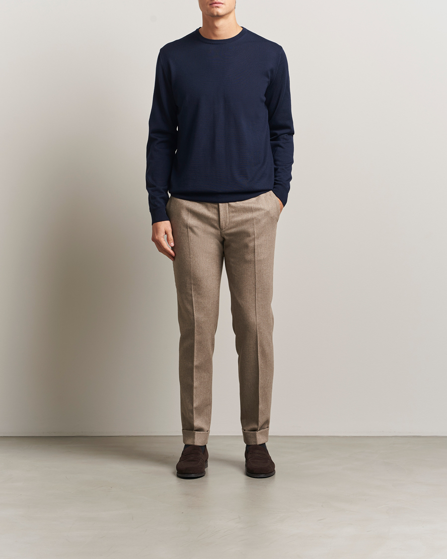 Heren | Truien | Stenströms | Merino Patch Crew Neck Navy/Blue