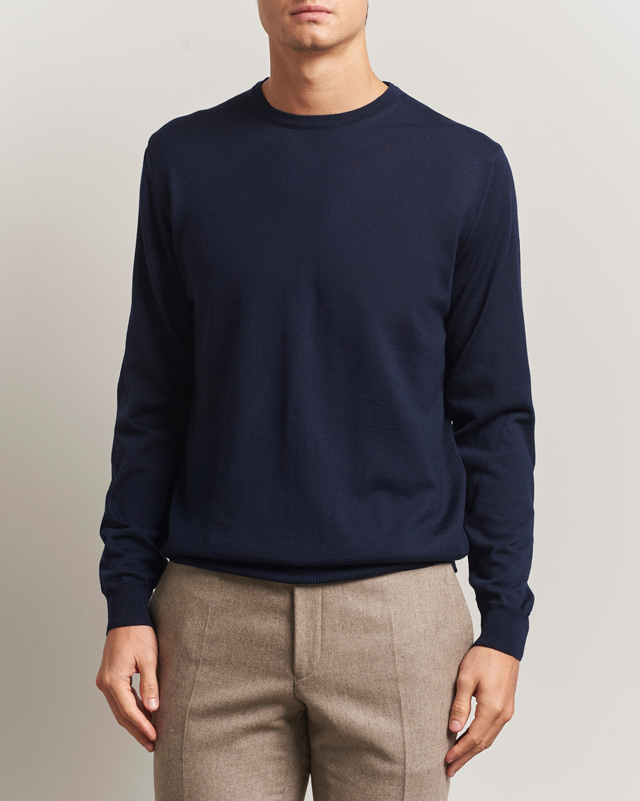 Heren | Truien | Stenströms | Merino Patch Crew Neck Navy/Blue