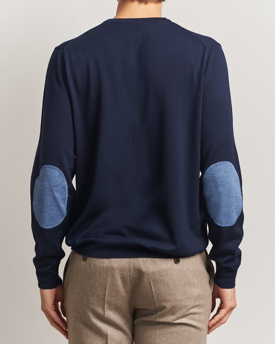 Heren | Truien | Stenströms | Merino Patch Crew Neck Navy/Blue
