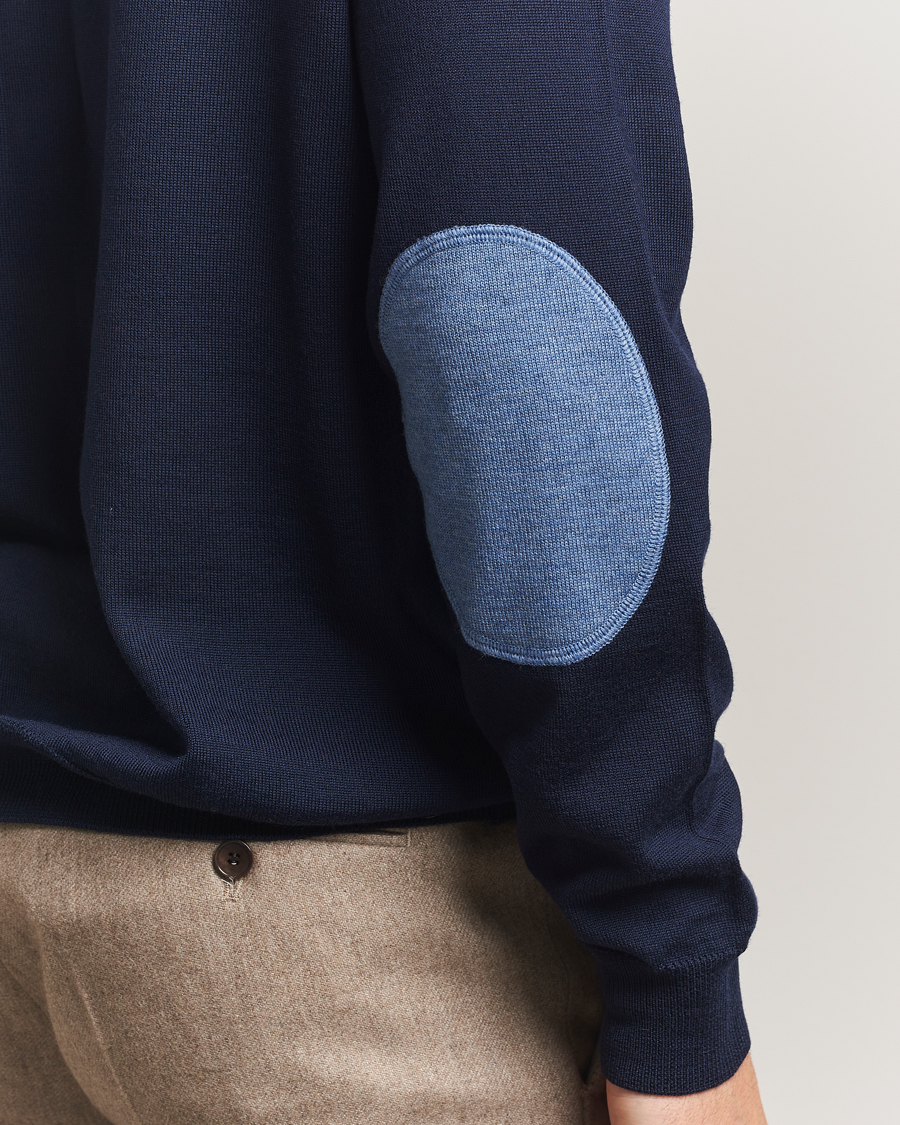Heren | Truien | Stenströms | Merino Patch Crew Neck Navy/Blue