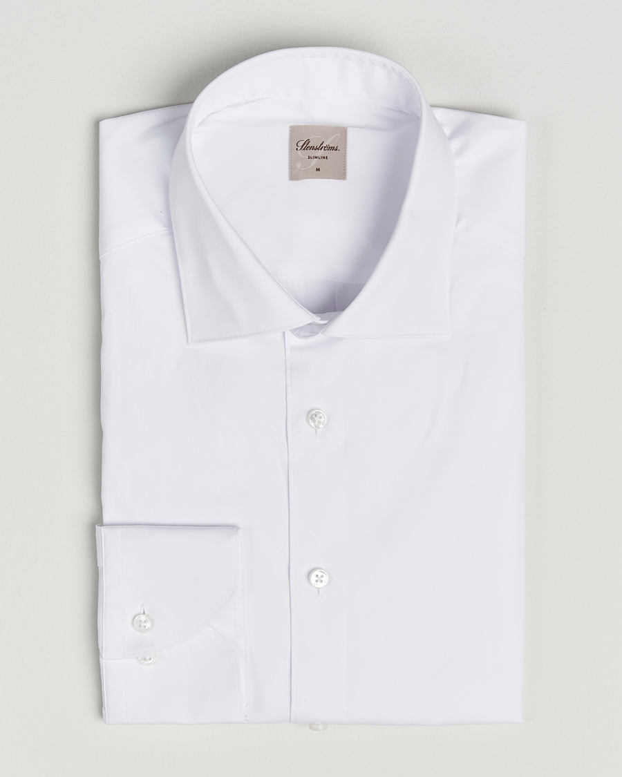 Heren | Overhemden | Stenströms | Slimline Cotton Stretch Shirt White