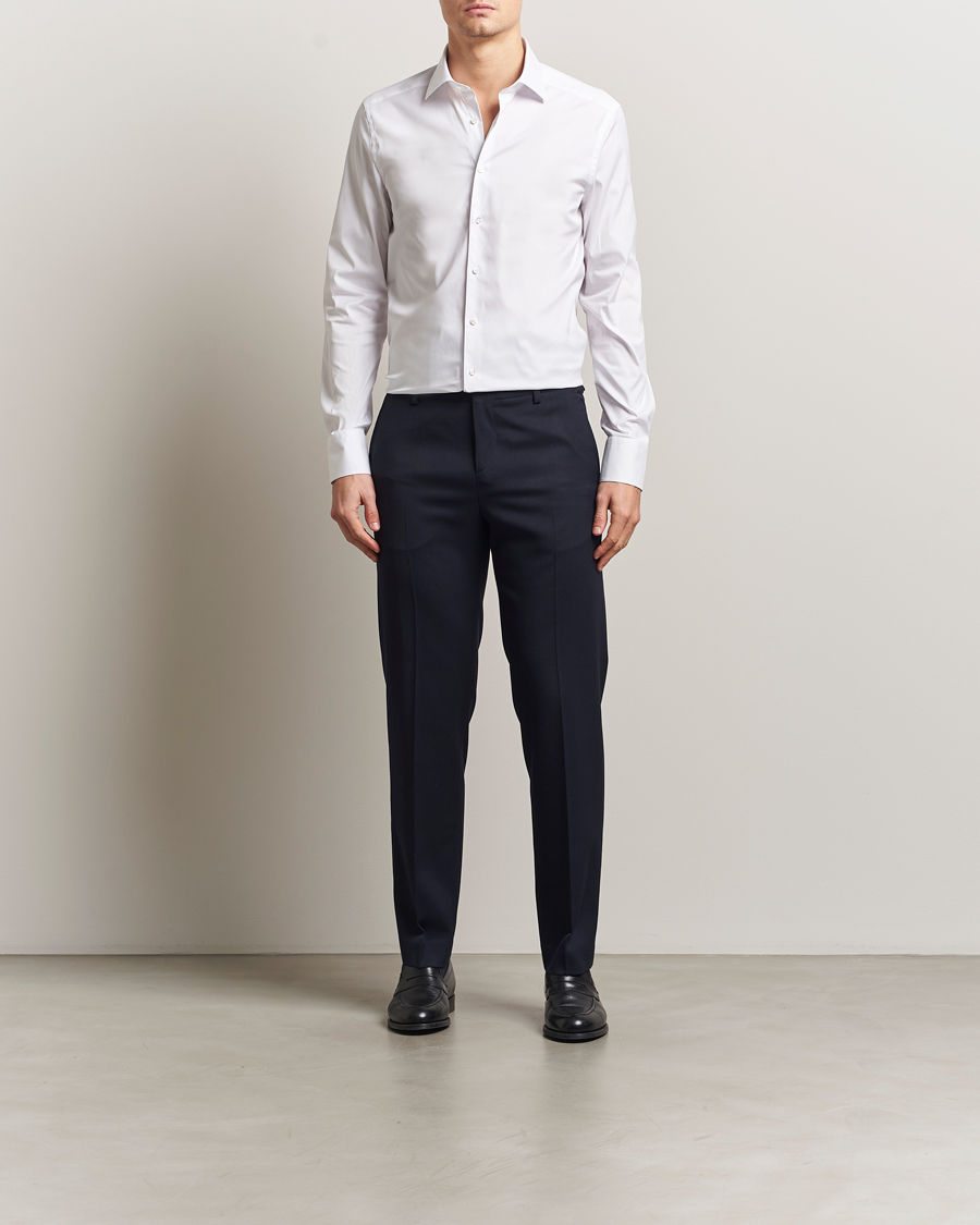 Heren | Overhemden | Stenströms | Slimline Cotton Stretch Shirt White
