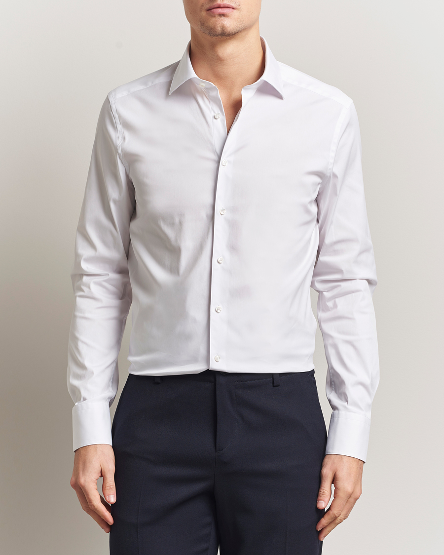 Heren | Overhemden | Stenströms | Slimline Cotton Stretch Shirt White