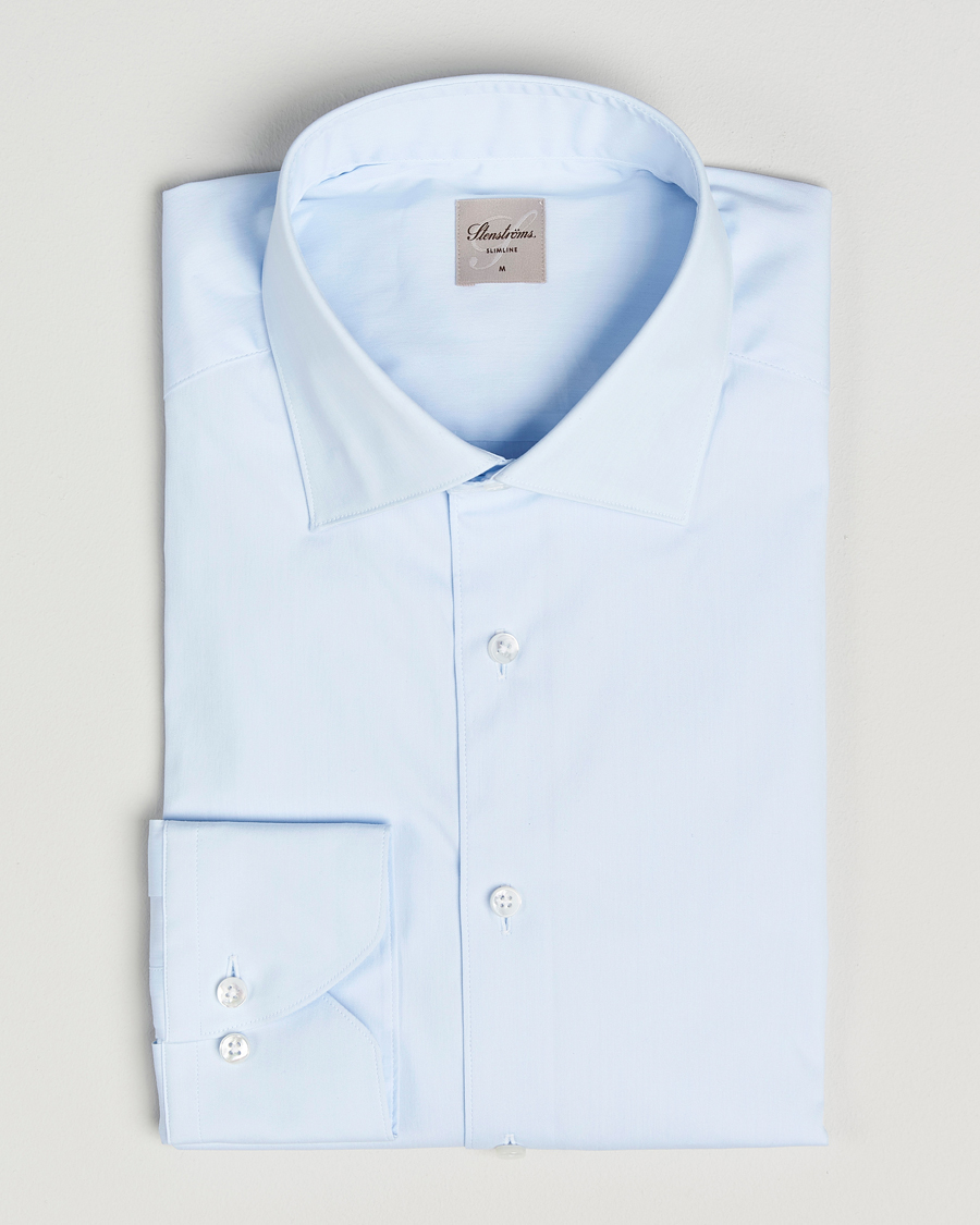 Heren | Overhemden | Stenströms | Slimline Cotton Stretch Shirt Light Blue