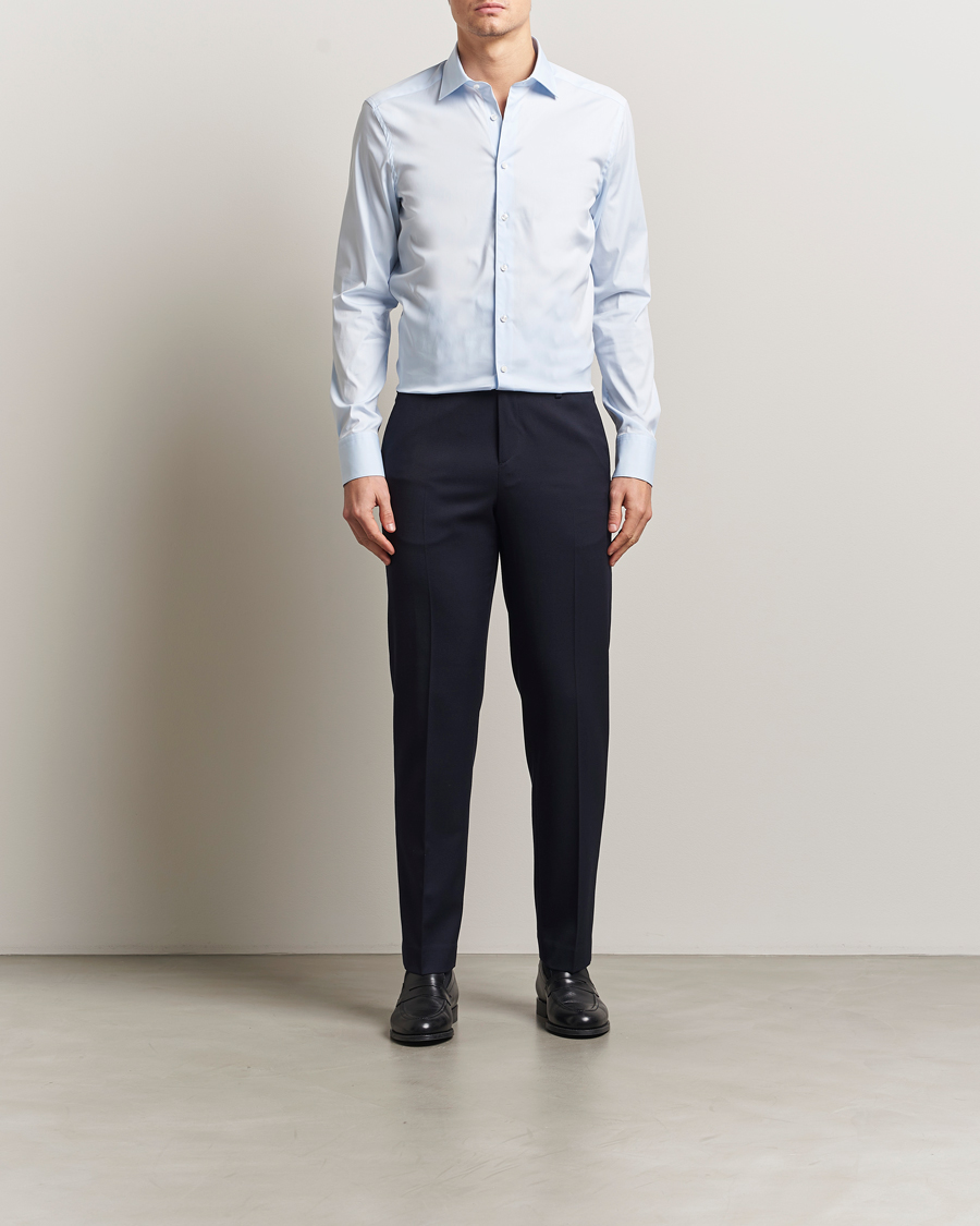 Heren | Overhemden | Stenströms | Slimline Cotton Stretch Shirt Light Blue