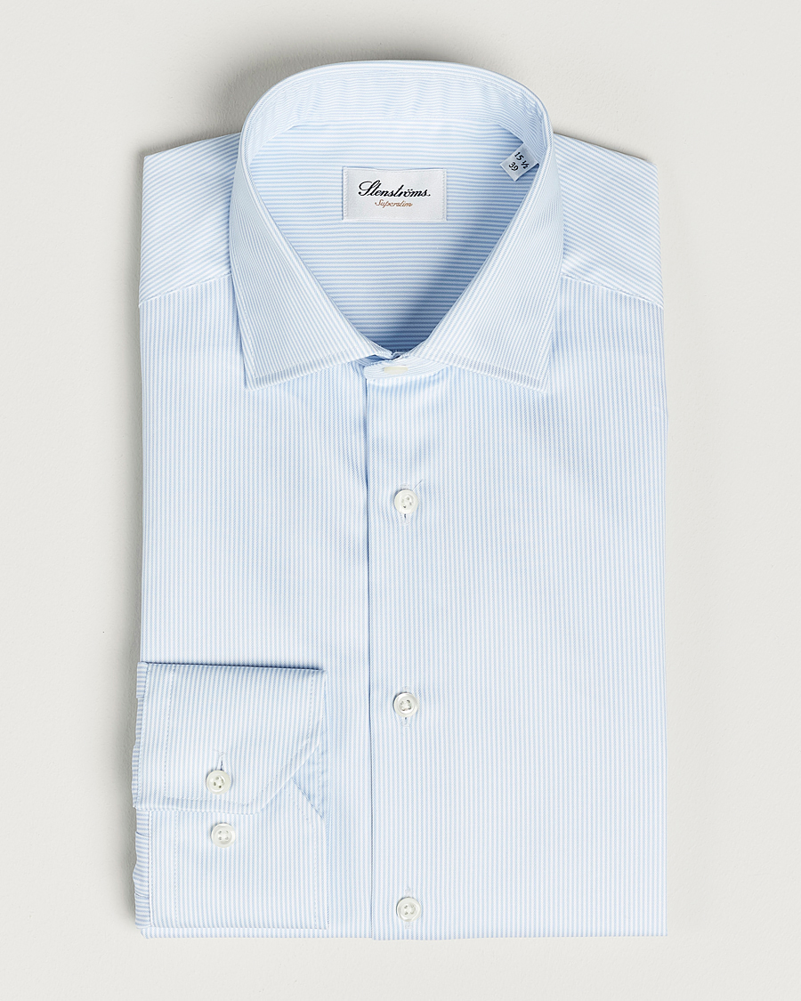 Heren | Overhemden | Stenströms | Superslim Cotton Twill Striped Shirt Blue/White