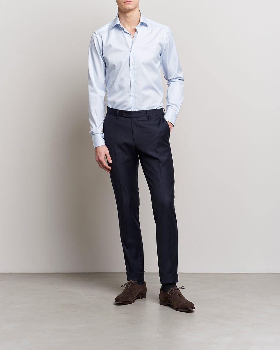 Heren | Overhemden | Stenströms | Superslim Cotton Twill Striped Shirt Blue/White