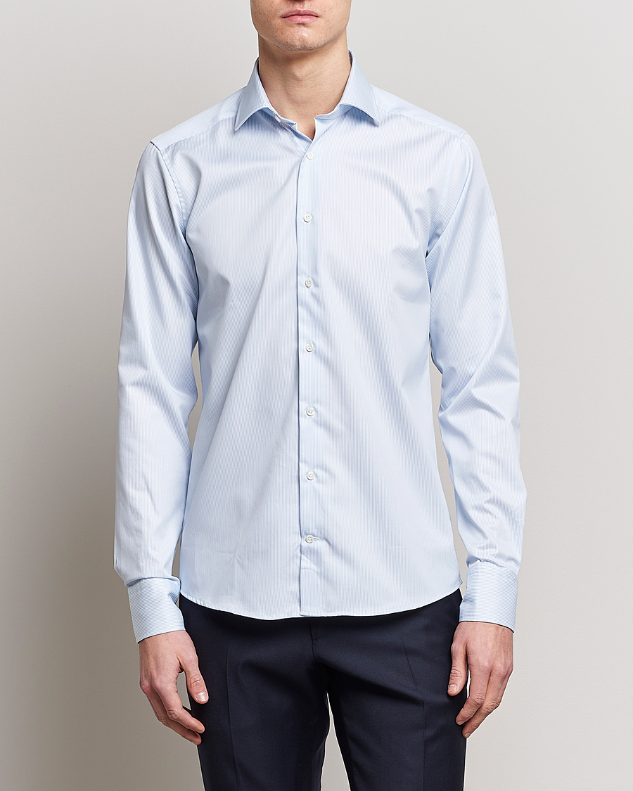 Heren | Overhemden | Stenströms | Superslim Cotton Twill Striped Shirt Blue/White
