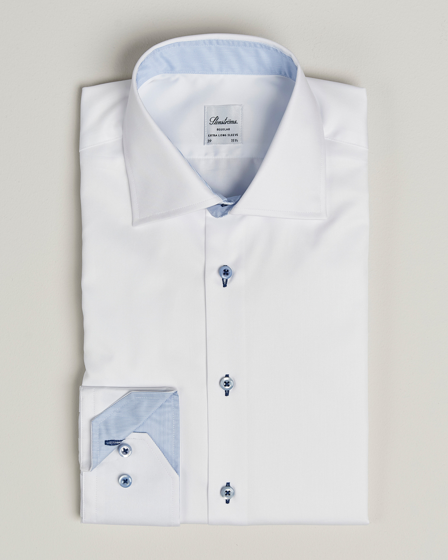 Heren | Overhemden | Stenströms | Regular Fit X-Long Sleeve Contrast Shirt White