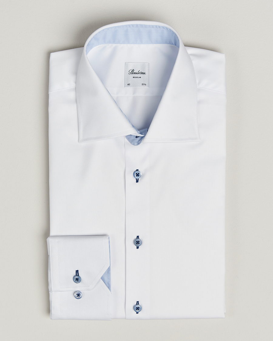 Heren | Overhemden | Stenströms | Regular Fit Contrast Cut Away Shirt White