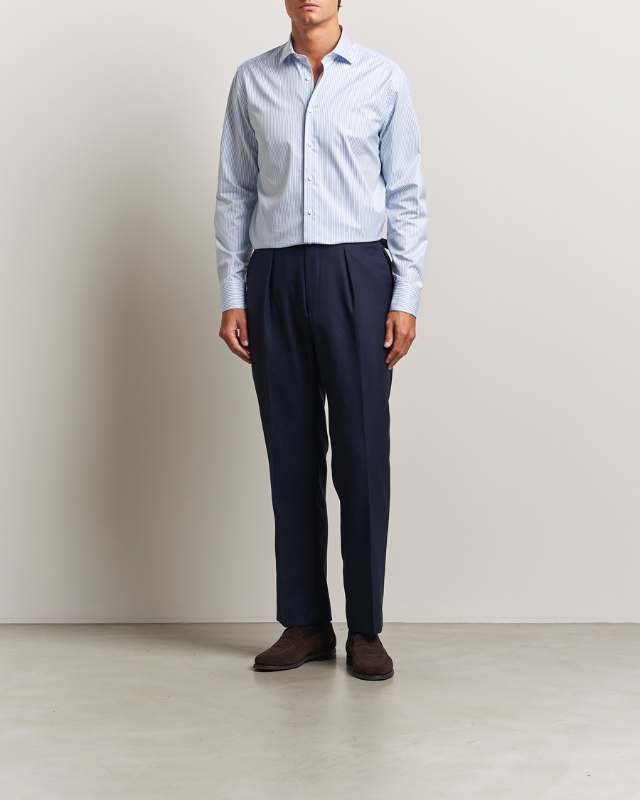 Heren | Overhemden | Stenströms | Regular Fit Striped Cut Away Shirt Blue/White