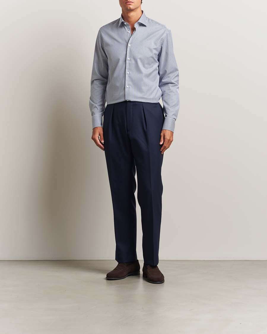 Heren | Overhemden | Stenströms | Regular Fit Striped Cut Away Shirt White/Blue