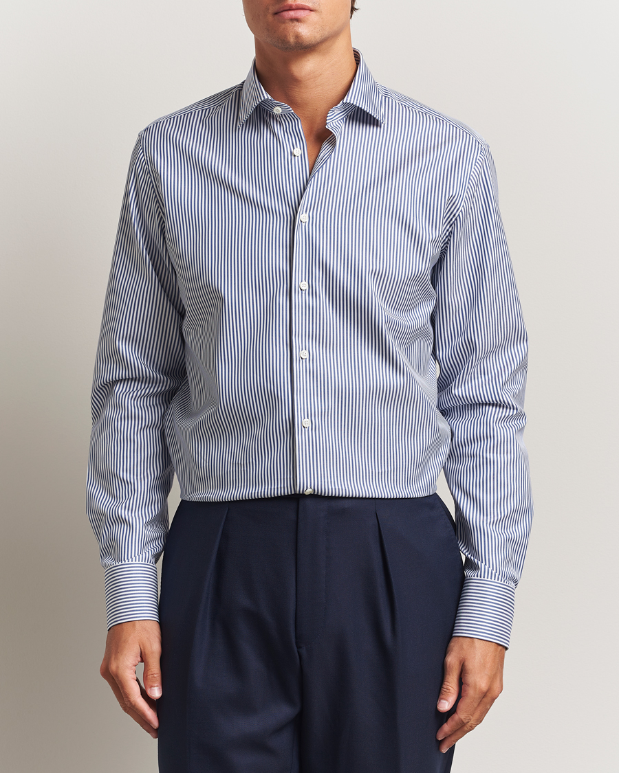 Heren | Overhemden | Stenströms | Regular Fit Striped Cut Away Shirt White/Blue