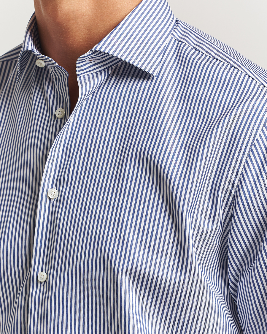 Heren | Overhemden | Stenströms | Regular Fit Striped Cut Away Shirt White/Blue
