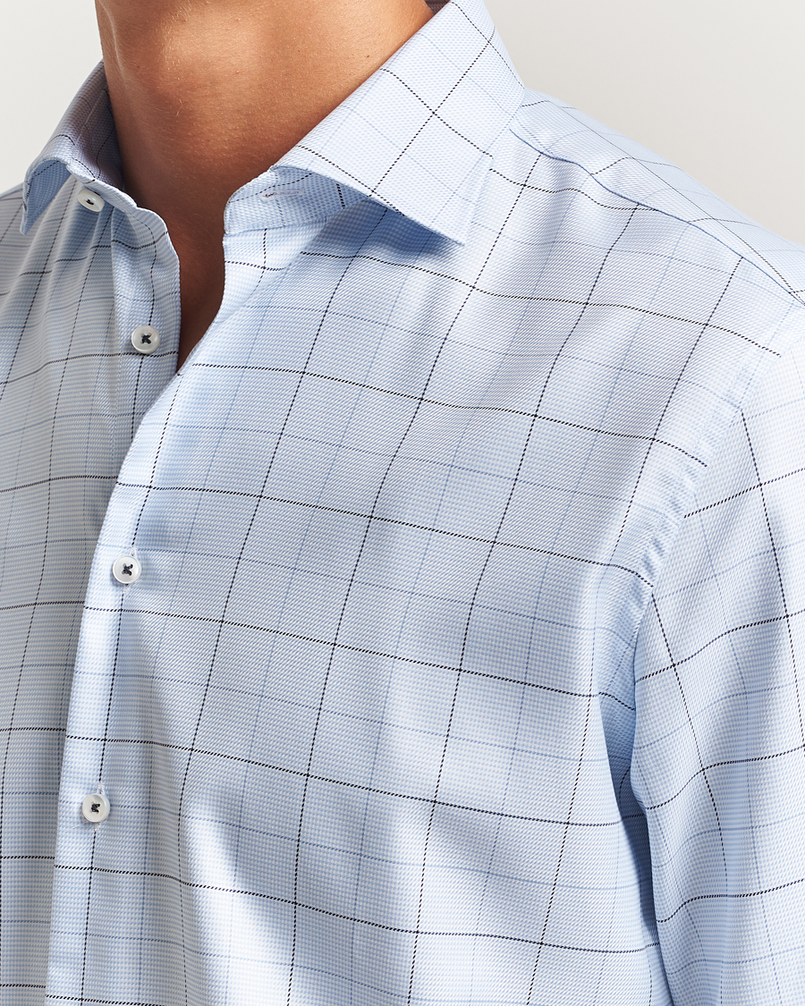 Heren | Overhemden | Stenströms | Regular Fit Cut Away Windowpane Shirt Blue