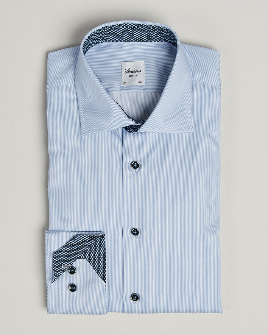 Heren | Overhemden | Stenströms | Regular Fit Contrast Cotton Shirt White/Blue