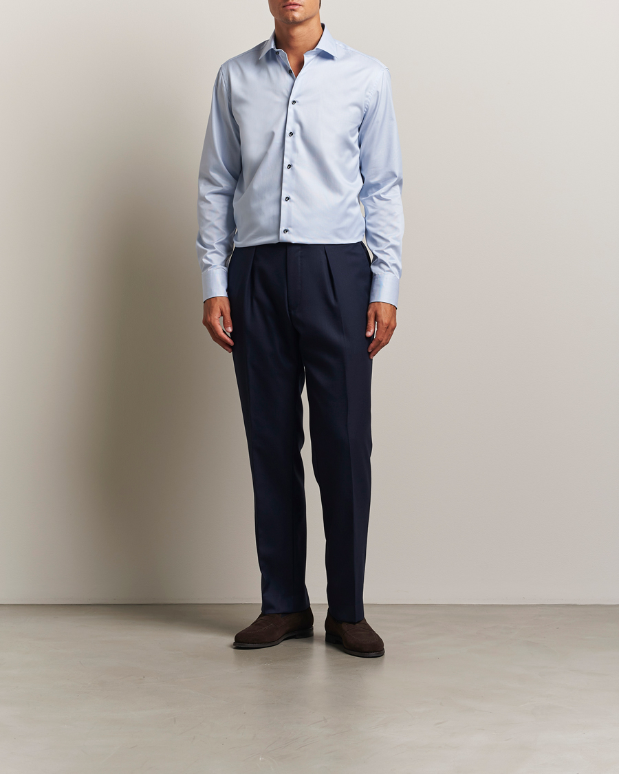 Heren | Overhemden | Stenströms | Regular Fit Contrast Cotton Shirt White/Blue