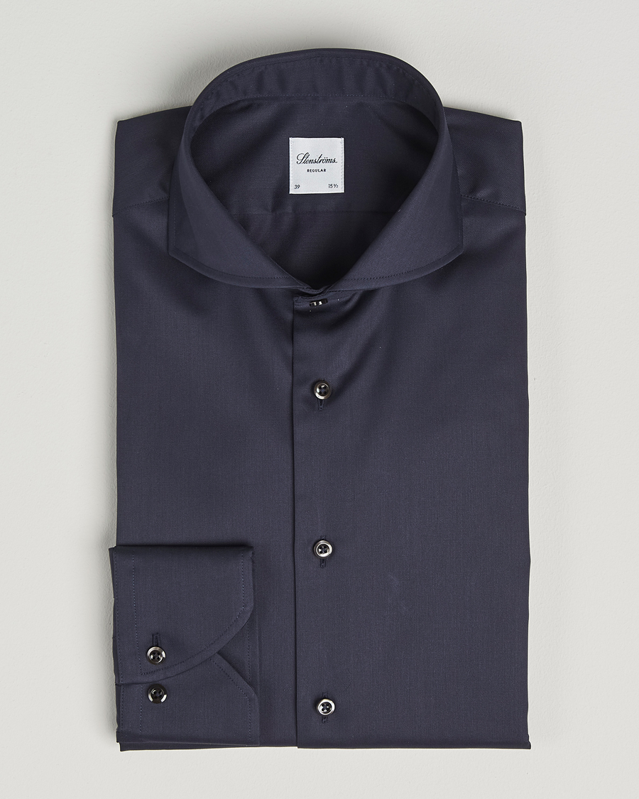 Heren | Overhemden | Stenströms | Regular Fit Extreme Cut Away Shirt Navy