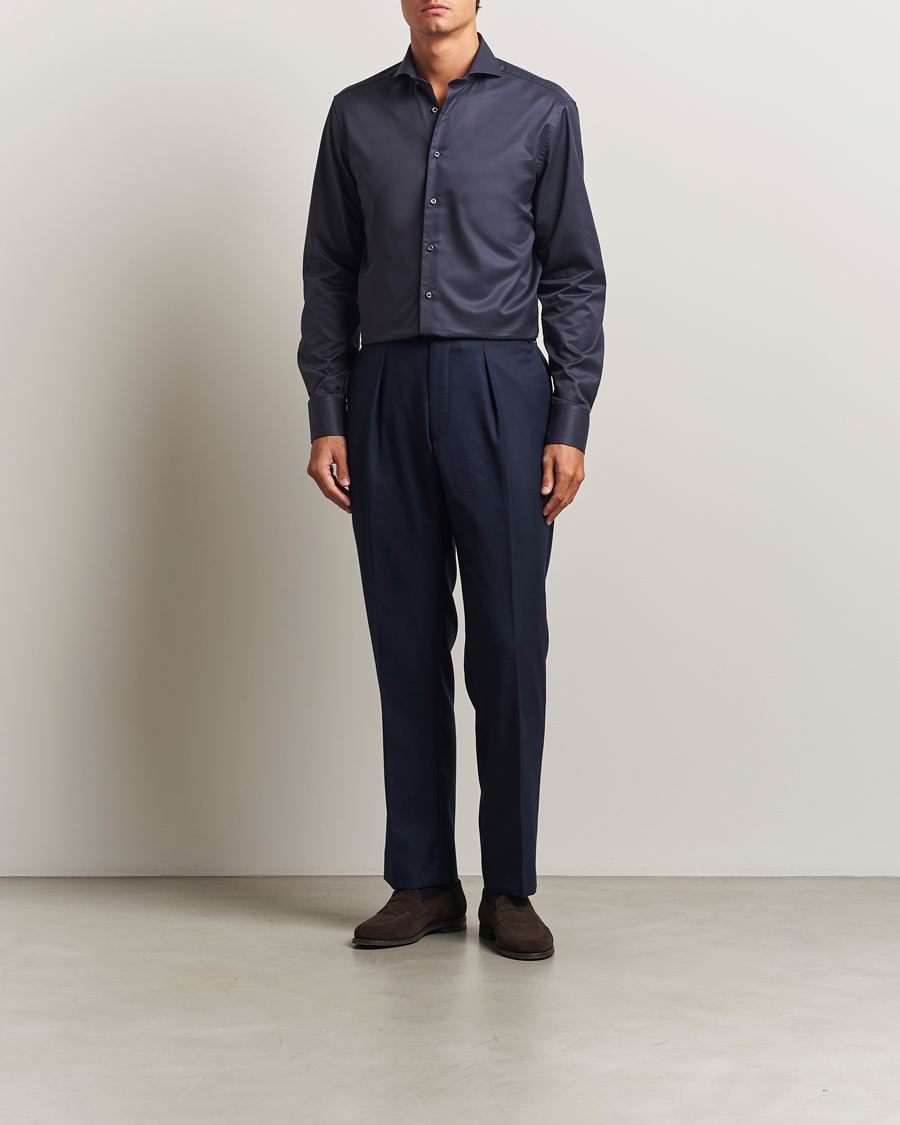 Heren | Overhemden | Stenströms | Regular Fit Extreme Cut Away Shirt Navy