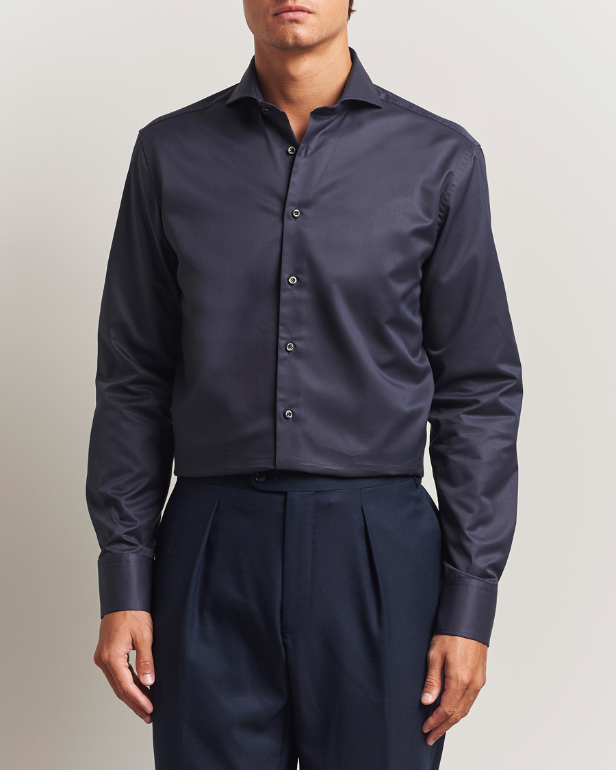 Heren | Overhemden | Stenströms | Regular Fit Extreme Cut Away Shirt Navy