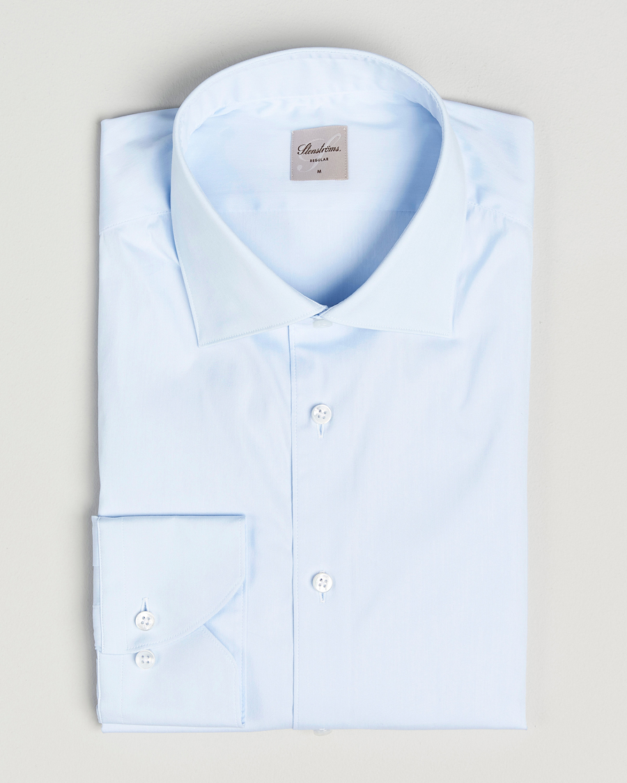 Heren | Overhemden | Stenströms | Regular Fit Cotton Stretch Shirt Light Blue