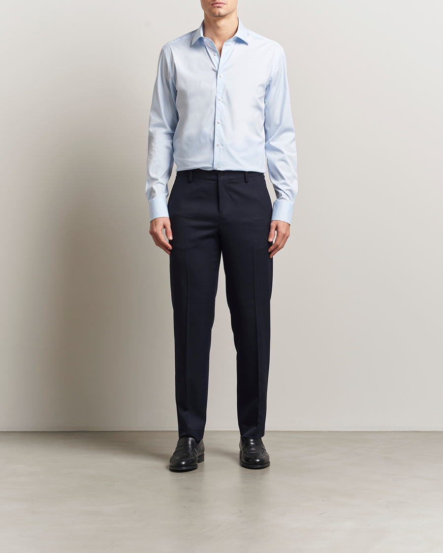 Heren | Overhemden | Stenströms | Regular Fit Cotton Stretch Shirt Light Blue