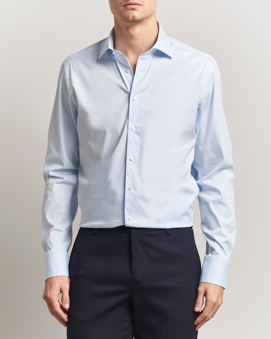 Heren | Overhemden | Stenströms | Regular Fit Cotton Stretch Shirt Light Blue