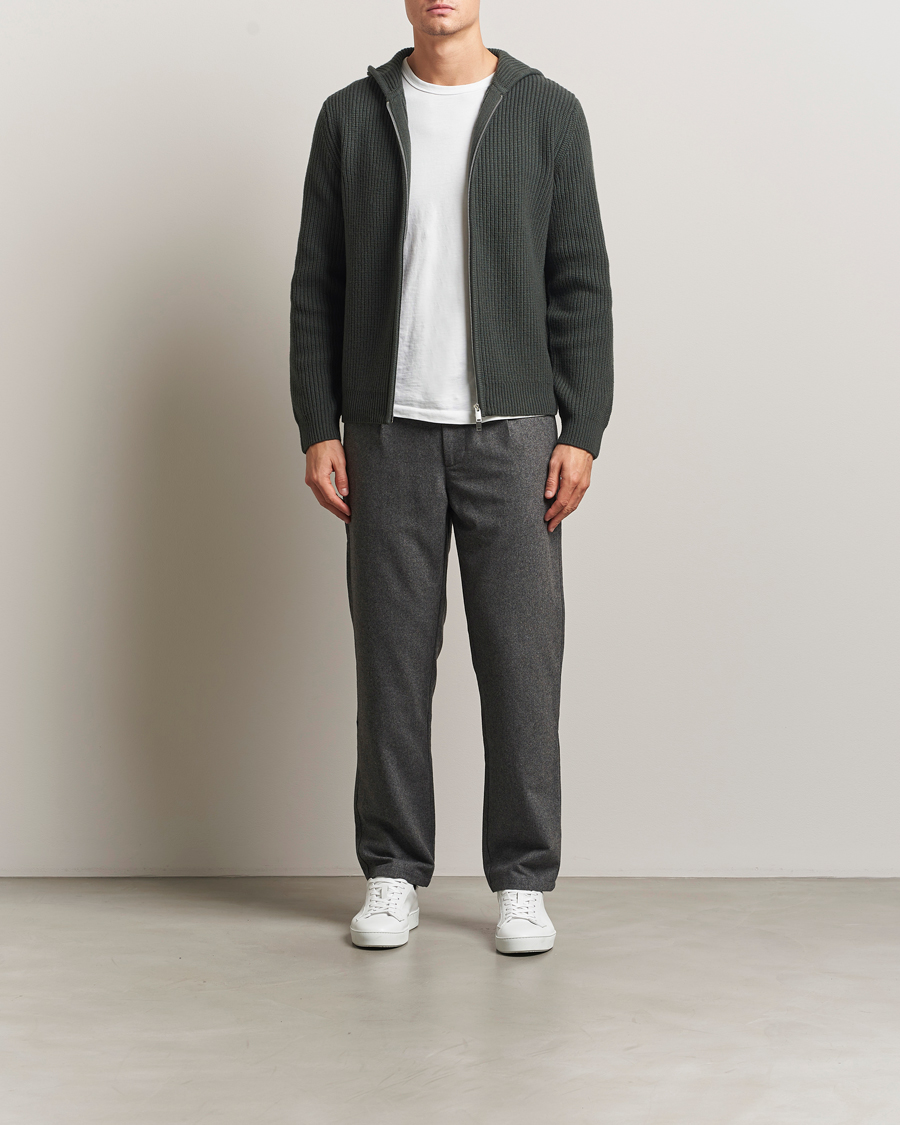 Heren | Truien | Samsøe Samsøe | Isak Heavy Knitted Full Zip Hoodie Dark Evergreen