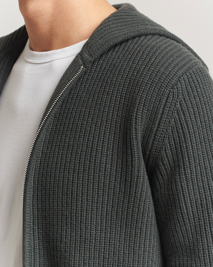 Heren | Truien | Samsøe Samsøe | Isak Heavy Knitted Full Zip Hoodie Dark Evergreen