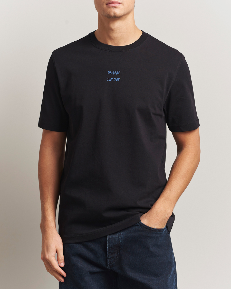 Heren | T-shirts | Samsøe Samsøe | Cards Printed Crew Neck T-Shirt Black