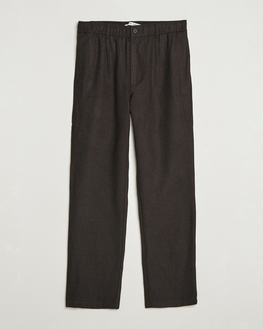 Heren | Broeken | Samsøe Samsøe | Bertil Flannel Drawstring Trousers Black Coffee Melange