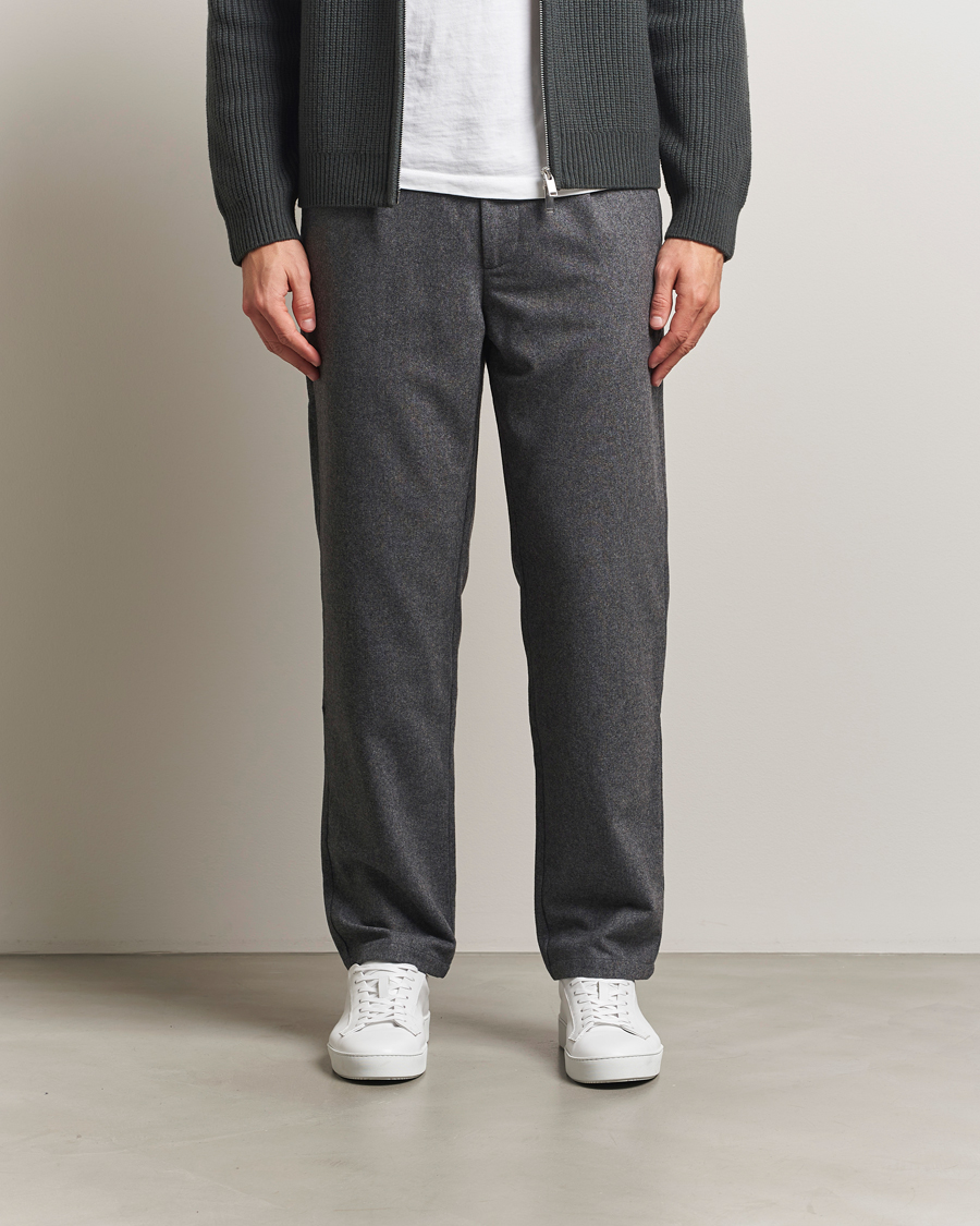 Heren | Broeken | Samsøe Samsøe | Bertil Flannel Drawstring Trousers Dark Grey Melange
