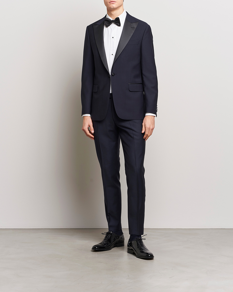 Heren | Broeken | Oscar Jacobson | Denz Wool Tuxedo Trousers Navy