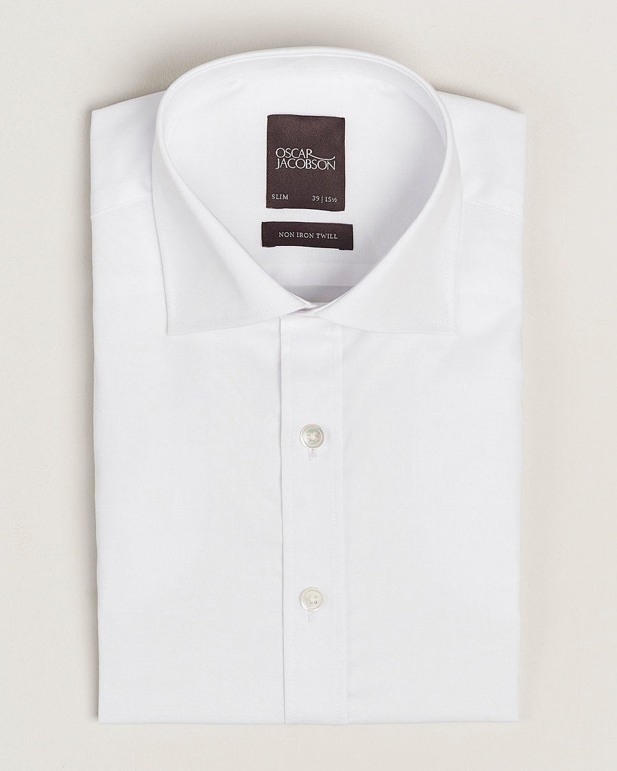 Heren | Overhemden | Oscar Jacobson | Slim Fit Cut Away Non Iron Twill White