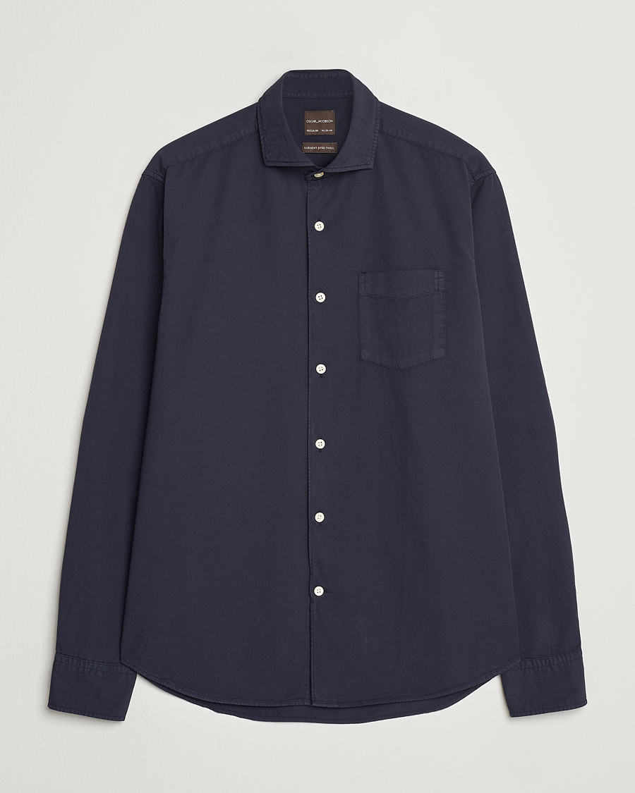 Heren | Overhemden | Oscar Jacobson | Reg Fit Wide Spread Collar Twill Night Blue